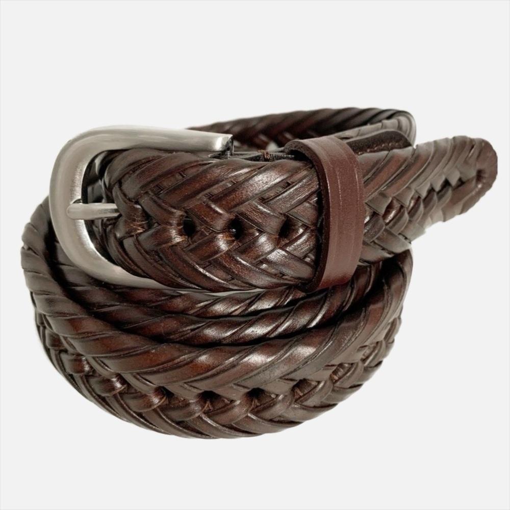 Wrangler Genuine Leather on Bonded Leather Braided Woven Belt Silver Tone Buckke
